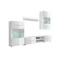 meuble télé buffet tv télévision design pratique mural avec éclairage led 5 pièces blanc helloshop26 2502200