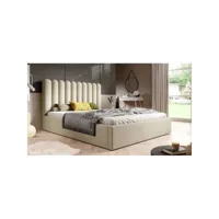 lit double jasmine en velours avec coffre de rangement - velours beige - 180x200
