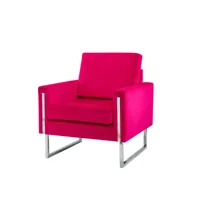 fauteuil moderne en velours avec coussins de siège et de dossier, fauteuil club confortable et rembourré avec pieds en métal, fauteuil canapé touffu, rouge rosé