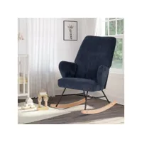 fauteuil à bascule scandinave en velours bleu foncé pied métal bois 63*86.5*96cm