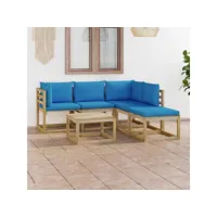 salon de jardin 6 pcs  salon d'extérieur  ensemble meuble de jardin  avec coussins bleu clair nvci616609