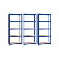 etagères à 5 niveaux 3 pcs, etagère de rangement, étagère charge bleu acier et bois d'ingénierie asw23436 meuble pro