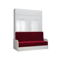 armoire lit escamotable dynamo sofa accoudoirs façade blanc brillant canapé rouge 140*200 cm 20100990885