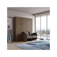 armoire lit 120x190 avec canapé et colonne de rangement bois noyer kanto-couleur microfibre 41