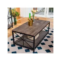 tables basses salon avec étagère industriel rectangulaire bout de canapé en bois mdf et cadre en métal, marron, 110x60x43cm