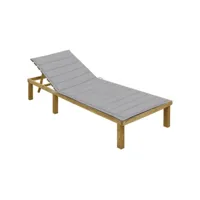 chaise longue avec coussin gris bois de pin imprégné