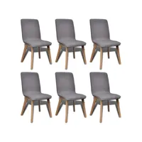 6pcs chaises de salle à manger gris clair tissu et chêne massif