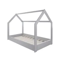 lit pour enfant maison 2-en-1en cabane ludique en bois naturel 160x80 cm - gris