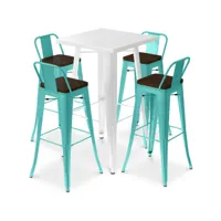 ensemble table blanche et 4 tabourets de bar design industriel - bistrot stylix vert pastel