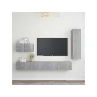 ensemble meubles tv 4 pcs - armoire télévision moderne  banc tv gris béton aggloméré -neww58229