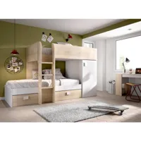 lit pour enfants marmolada, chambre complète avec armoire et tiroirs, composition de lits superposés avec deux lits simples, 255x112h150 cm, blanc et chêne 8052773872065