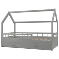 lit pour enfant maison scandinave en bois naturel avec tiroir, barrières de sécurité (160x80cm) : confort et protection réunis - gris