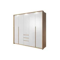 oxm armoire avec bandeau led xelo chêne craft gold blanc mat 229.4 x 215.5 x 65 cm