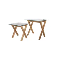 lot de 2 tables gigognes avec plateau carré en verre trempé - l 50 x l 50 x h 50 cm - beige