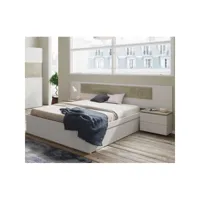 tête de lit avec chevets blanc et chêne - copila - tête de lit : l 263 x l 4 x h 50 cm ; chevet : l 50 x l 34 x h 41.5 cm