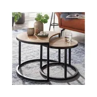 finebuy tables gigogne ensemble deux pièces bois massif  métal table de salon  table d'appoint ronde style industrielle  meubles en bois massif table basse