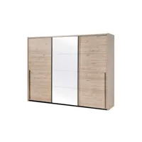armoire 3 portes coulissantes 280 cm bois clair/miroir - anaelle - l 283 x l 65 x h 219 - neuf