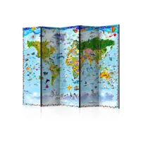 paravent 5 volets - world map for kids ii [room dividers] a1-paravent1166