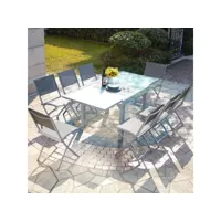 molvina 8 : table de jardin extensible en aluminium 8 personnes + 8 chaises