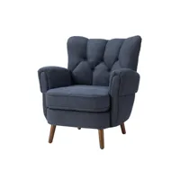 fauteuil club vintage avec dossier epais boutonné, fauteuil rembourré confortable avec accoudoirs ronds matelassés, bleu