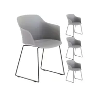 lot de 4 chaises de jardin foro fauteuil d'extérieur en plastique gris résistant aux uv et pieds en métal noir