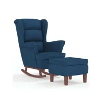 chaise à bascule avec pieds en bois et tabouret, rocking chair design contemporain, fauteuil relax bleu velours oiu8002 meuble pro
