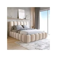 lit en velours avec tête de lit matelassée et coffre de rangement buble - velours beige - 180x200