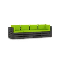 canapé fixe 4 places de jardin  sofa banquette de jardin avec coussins bois imprégné de gris meuble pro frco72402