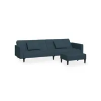 vidaxl canapé-lit 2 places avec deux oreillers et repose-pied bleu