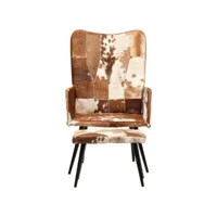 fauteuil salon - fauteuil à oreilles avec repose-pied marron cuir véritable 55x43x97 cm - design rétro best00001599267-vd-confoma-fauteuil-m05-808