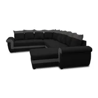 henry - canapé panoramique réversible convertible - avec coffre - en tissu et pu - 7 places couleur - noir et gris