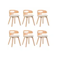 chaises de salle à manger 6 pcs crème bois courbé et similicuir 2
