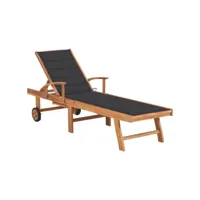 chaise longue  bain de soleil transat avec coussin anthracite bois de teck solide meuble pro frco72859