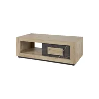 kittry - table basse 1 tiroir 1 niche aspect bois canyon et marbre