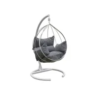 fauteuil suspendu simple assilem l100xh179cm métal blanc et tissu anthracite