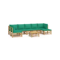 8 pcs salon de jardin - ensemble table et chaises de jardin avec coussins vert bambou togp96040
