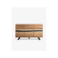 buffet meuble de rangement coloris naturel en bois d'acacia - longueur 148 x profondeur 43 x hauteur 85 cm