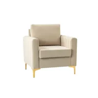 fauteuil club en velours fauteuil moderne avec pieds en acier doré fauteuil de loisir barrel du milieu du siècle fauteuil de lecture confortable, beige