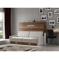 lit escamotable horizontal avec canapé tissu vetal 140x200-canapé vert pistache-structure et façade blanche