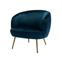 eden - fauteuil lounge en velours bleu nuit et pieds dorés