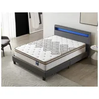lit avec tête de lit + matelas 160x200cm ressorts ensachés épaisseur 28cm + lit, tête de lit led et sommier à lattes