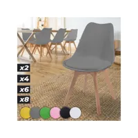 miadomodo® chaises de salle à manger - set de 6, scandinave, siège en pp, rembourré, pieds en hêtre, style nordique, gris