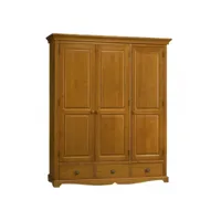 armoire penderie pin miel 3 portes 3 tiroirs l 164.3 h 194.8 p 54.5 cm 38203