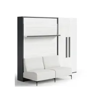 lit escamotable verticale avec canapé et armoire marko 90x190-canapé noir-structure et façade carbone