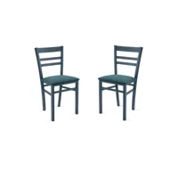chaise rembourrée en tissu bleu et structure en bois holly 2 chaises