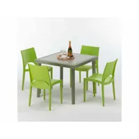 table carrée beige + 4 chaises colorées poly rotin synthétique elegance grand soleil