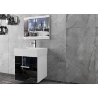 miraya - ensemble salle de bain - 3 pcs - meubles à suspendre - vasque porcelaine - finition gloss - noir