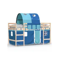 lit mezzanine enfants-90x200 cm - lit jeune - lit simple avec tunnel bleu bois pin massif peor52988