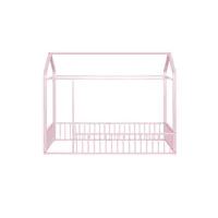 lit enfant 90x200 lit maison en métal cadre de lit avec clôture pour enfants, adolescents, rose