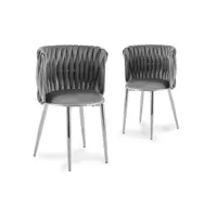 lot de 2 chaises en velours gris pieds en métal argenté hermione
